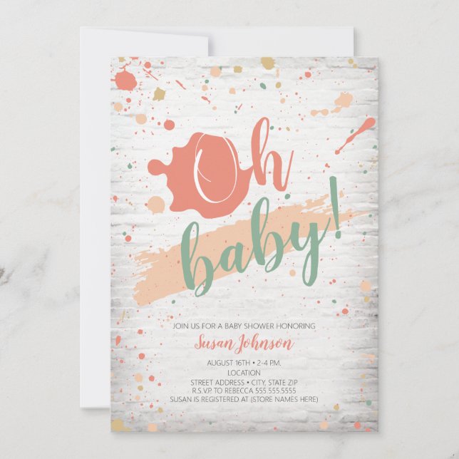 Oh Baby Pastel Paint Splatter Brick Baby Shower Invitation (Front)