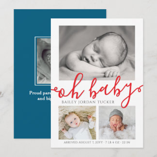 Oh Baby Patriotic Red Blue Collage Photo Birth Announcement