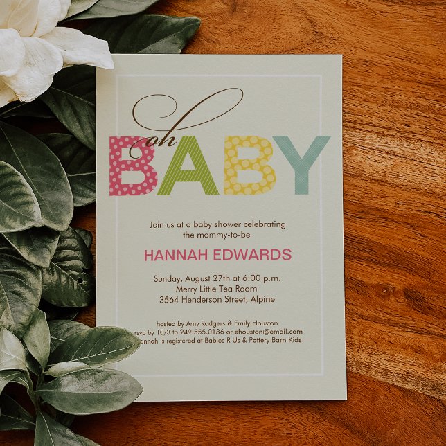 Oh Baby Patterned Baby Shower Invitation in Pink (Creator Uploaded)