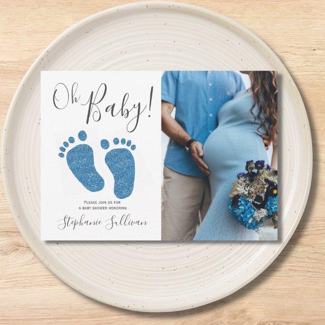 Oh Baby Photo Blue Boy Baby shower Invitation (Créateur téléchargé)