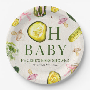 Oh Baby Pickles & Pacifiers Pink Girl Baby Shower Paper Plate