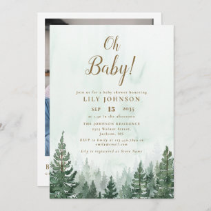 Oh Baby Pine Tree Forest Baby Shower Photo QR Code Invitation