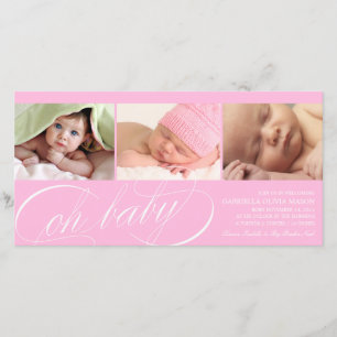 Oh Baby   Pink Birth Announcement
