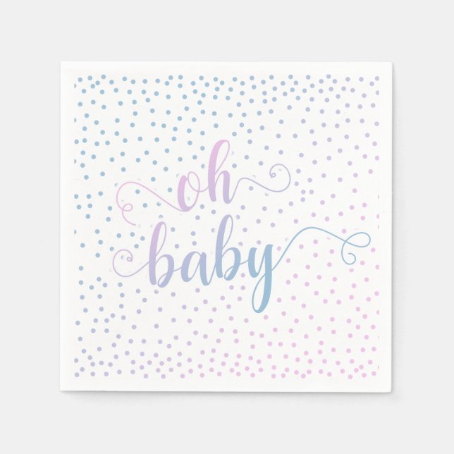 "Oh Baby!" Pink Blue Confetti, Gender Neutral Napkin (Front)