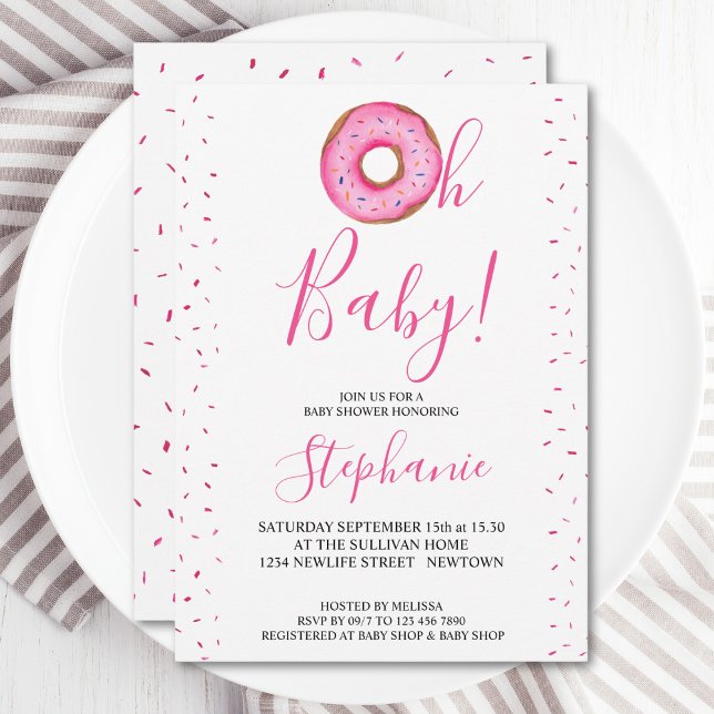 Oh Baby Pink Donut Girl's Baby shower Invitation (Créateur téléchargé)