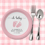 Oh Baby Pink Feet Baby Girl Shower Paper Plate<br><div class="desc">Cute paper plates for your baby girl shower featuring "oh baby" in a stylish script with swashes and a pink watercolor of baby feet. Personalize with your name and shower date.</div>