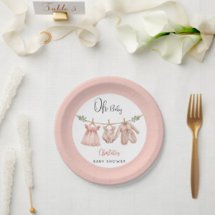 Oh Baby Pink Floral Baby Shower  Paper Plate