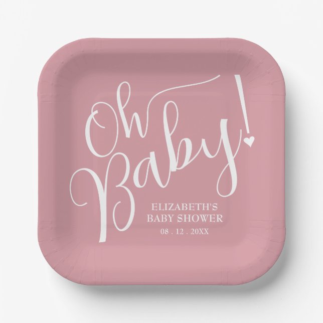 Oh Baby! Pink Girl Baby Shower Paper Plate (Front)
