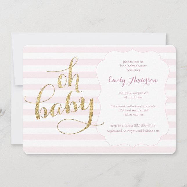 Oh Baby Pink Gold Parties scintillant Invitation B (Devant)