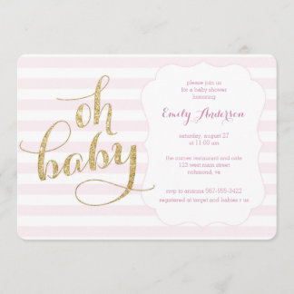 Oh Baby Pink Gold Parties scintillant Invitation B