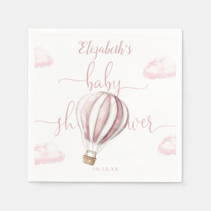 Oh Baby Pink Hot Air Balloon Girl Baby Shower Napkin