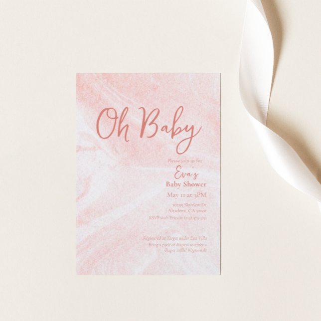 Oh Baby Pink Marble Girl Invitation Baby shower (Créateur téléchargé)