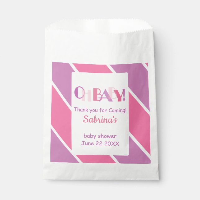Oh Baby Pink Modern Baby Shower Favour Bag (Front)