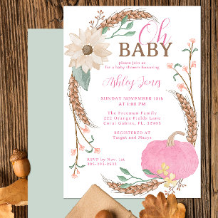 Oh Baby Pink Pumpkin Baby Shower Party Invitation