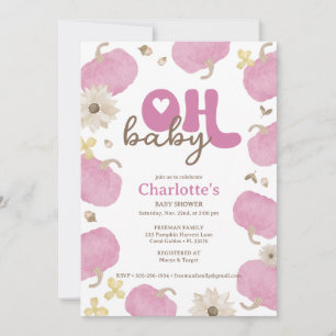 Oh Baby Pink Pumpkin Fall Baby Shower Invitation