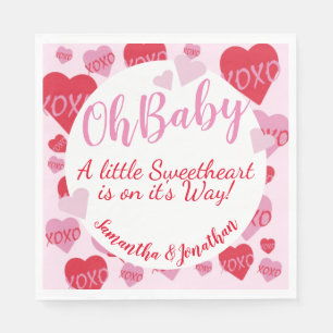Oh Baby Pink Red Sweethearts Baby Shower Pink Napkin