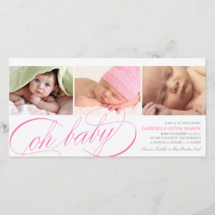 Oh Baby   Pink Script Birth Announcement