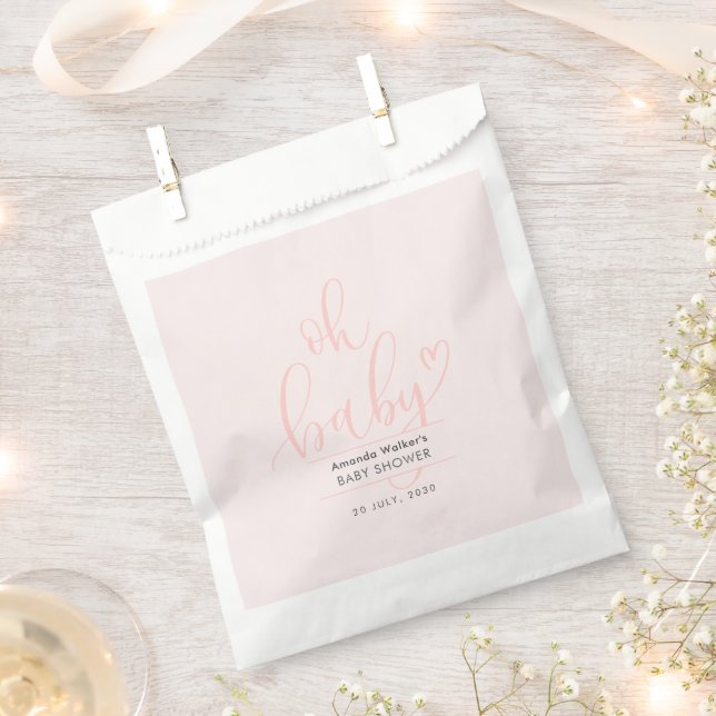 Oh Baby Pink Script Minimal Baby Shower  Favour Bag (Clipped)