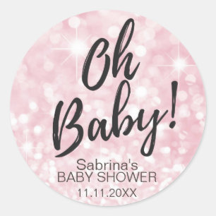 OH BABY! Pink Sparkle Glitter Baby Shower Girl Classic Round Sticker