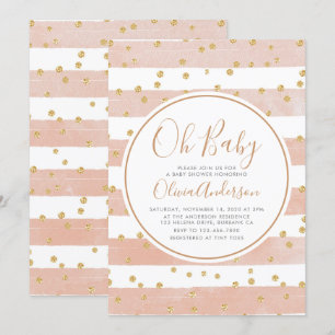 Oh Baby Pink Stripe Glitter Baby Shower Invitation