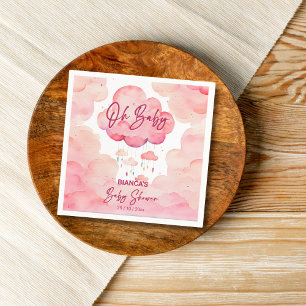 Oh baby pink whimsical cloud baby shower template napkin