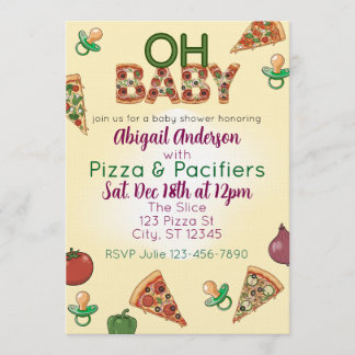 Oh Baby, Pizza & Pacifiers Baby Shower Invitation