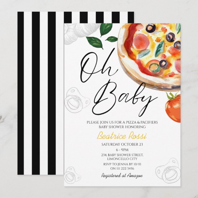 Oh Baby Pizza Pacifiers Italian Baby Shower  Invitation (Front/Back)