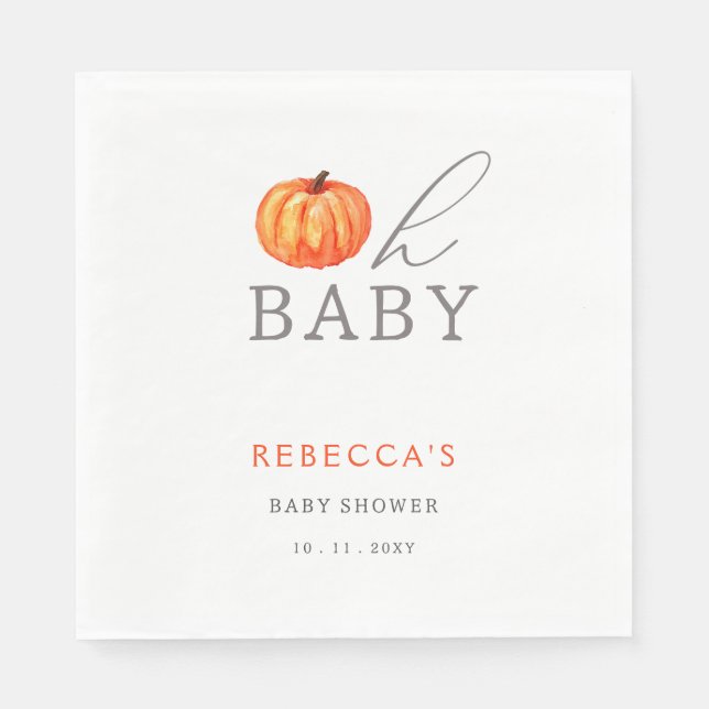 Oh Baby Pumpkin Gender Neutral Baby Shower Napkin (Front)