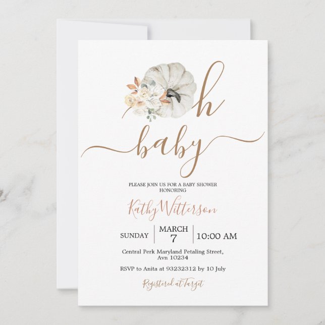 Oh Baby Pumpkin Rustic Floral Baby Shower Invitation (Front)