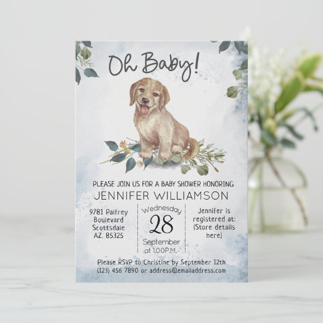 Oh Baby! Puppy Dog Baby Shower Invitation (Standing Front)