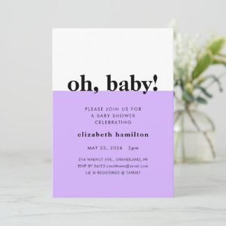 Oh Baby! Purple and White Baby Shower Invitation