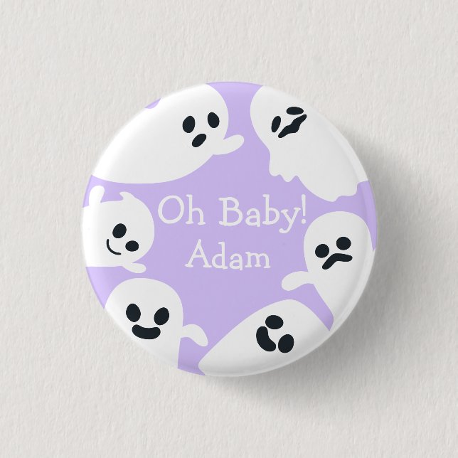 Oh Baby! Purple Halloween Fall Baby Shower 1 Inch Round Button (Front)