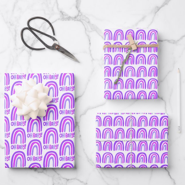 Oh baby! Purple Pattern Rainbow Gift Wrapping Paper Sheet (Front)