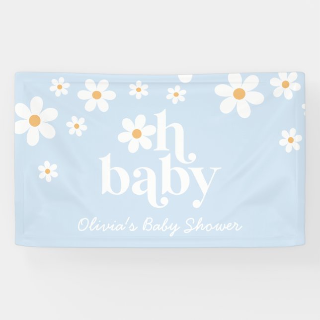 Oh Baby! Retro Daisy boho baby shower Banner (Horizontal)