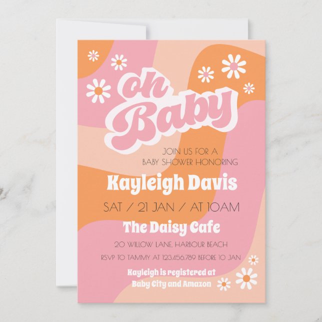 Oh Baby Retro Groovy 70s Baby Shower Invitation (Front)