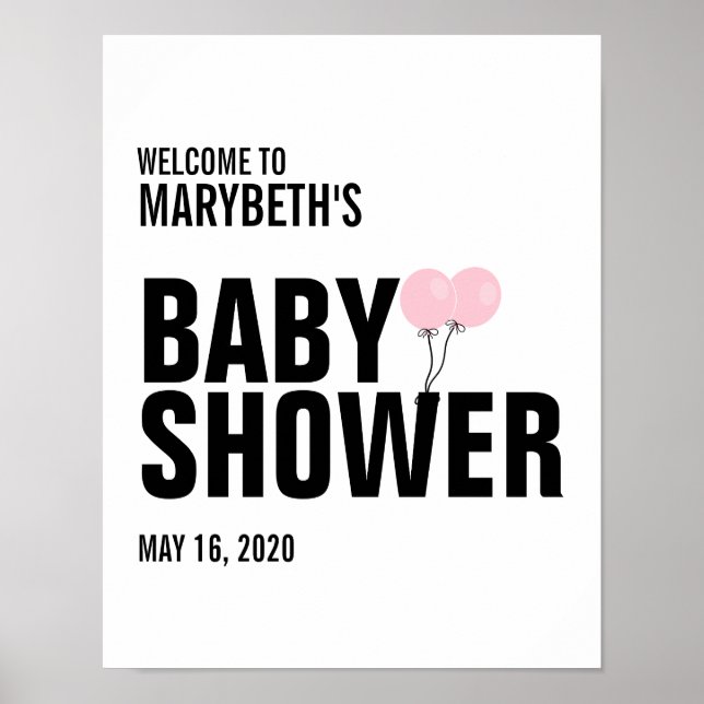 Oh Baby rose Baby shower de ballon Affiche de bien (Devant)