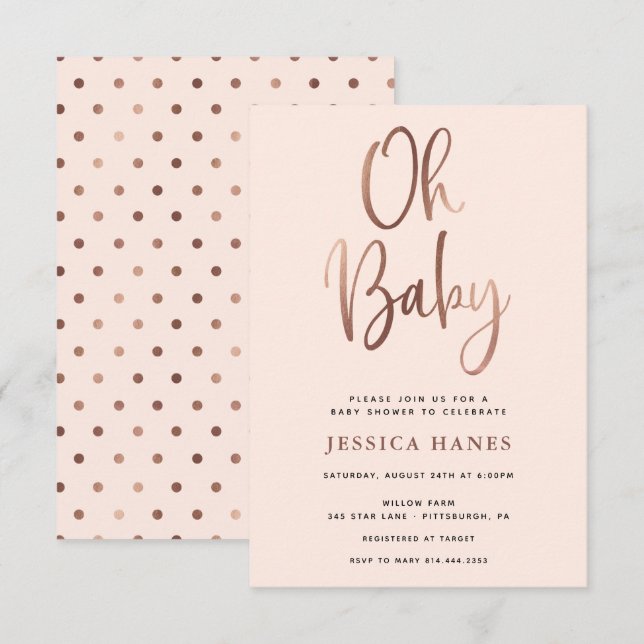 Oh Baby Rose Gold Foil Baby Shower Invitation (Front/Back)
