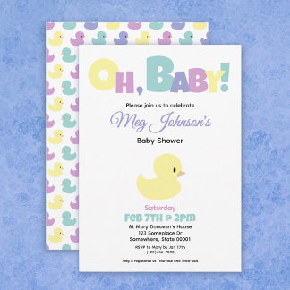 Oh Baby Rubber Duck Gender Neutral Baby Shower Invitation