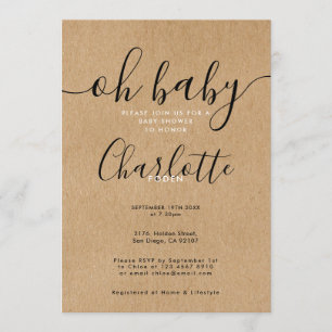 Oh Baby Rustic Kraft Baby Shower / Sprinkle Invitation