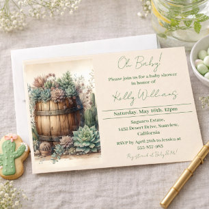 Oh Baby! Rustic Succulents & Cacti Baby Shower Invitation