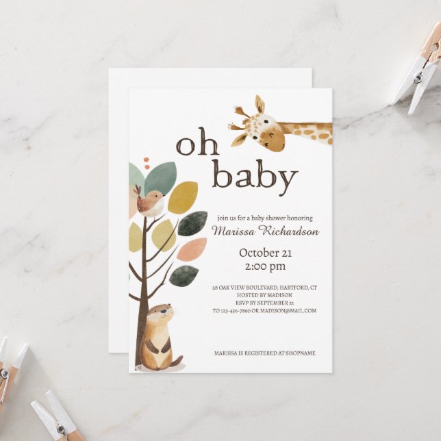 Oh Baby Safari Animals Baby Shower Invitation (Front/Back In Situ)