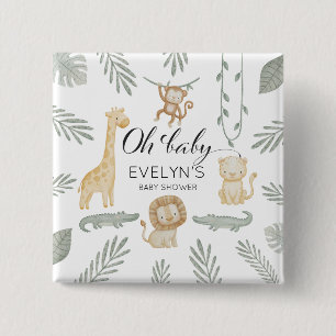 Oh Baby Safari Animals Baby Shower Jungle Greenery 2 Inch Square Button