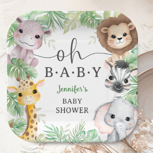 Oh Baby Safari Animals Baby Shower Jungle Paper Plate