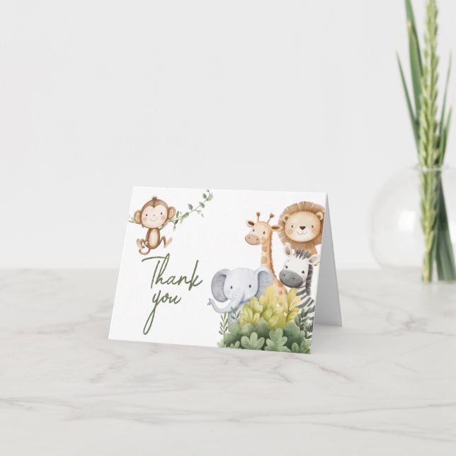 Oh Baby Safari Animals Baby Shower Thank You Card (Front)