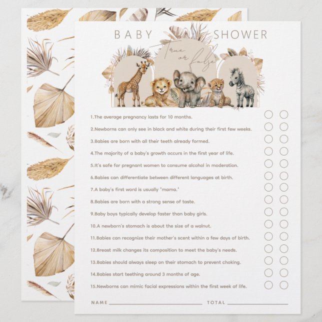 Oh Baby Safari Animals Boho Baby Shower game (Front/Back)