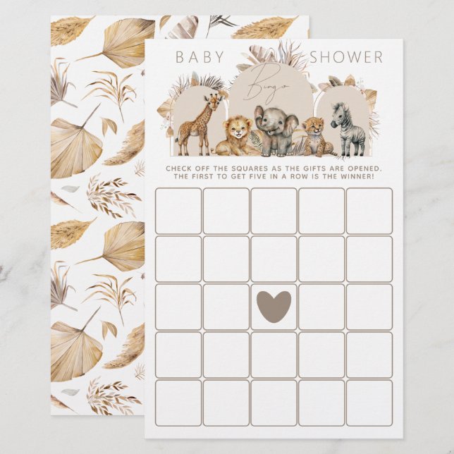 Oh Baby Safari Animals Boho Baby Shower game (Front/Back)