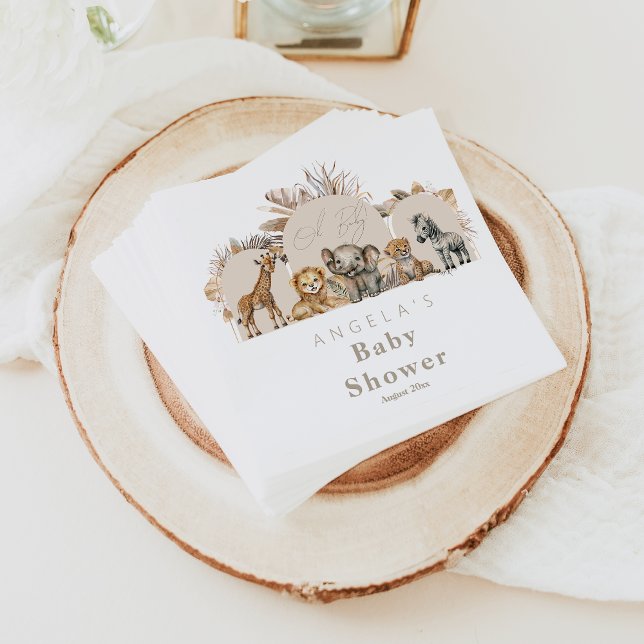 Oh Baby Safari Animals Boho Baby Shower Napkin (Creator Uploaded)