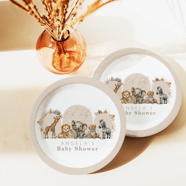 Oh Baby Safari Animals Boho Baby Shower Paper Plate (Creator Uploaded)