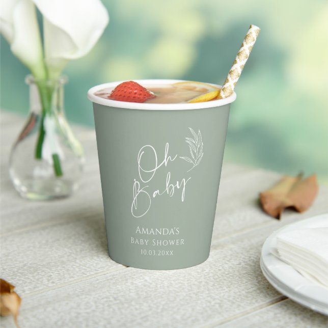 Oh Baby Sage Green Modern Baby Shower  Paper Cups (Insitu)