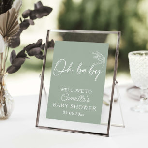 Oh Baby Sage Green Modern Baby Shower Poster